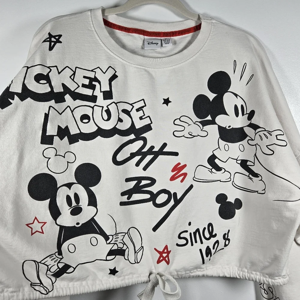 Disney Mickey Mouse Black & White Cropped Sweatshirt Size XL Oh Boy Aw Shucks